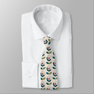 Retro Turquoise Floral Pattern Stropdas