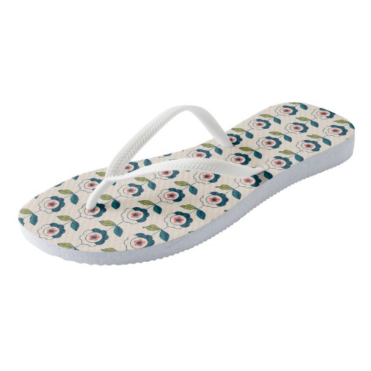 Retro Turquoise Floral Pattern Teenslippers (Schuin)