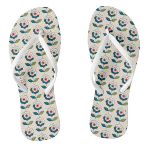Retro Turquoise Floral Pattern Teenslippers