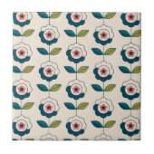 Retro Turquoise Floral Pattern Tegeltje (Voorkant)