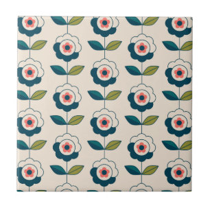 Retro Turquoise Floral Pattern Tegeltje