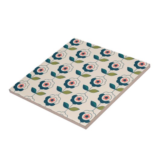 Retro Turquoise Floral Pattern Tegeltje (Zijkant)