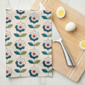 Retro Turquoise Floral Pattern Theedoek (Quarter Fold)