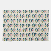 Retro Turquoise Floral Pattern Theedoek (Horizontaal)