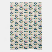Retro Turquoise Floral Pattern Theedoek (Verticaal)