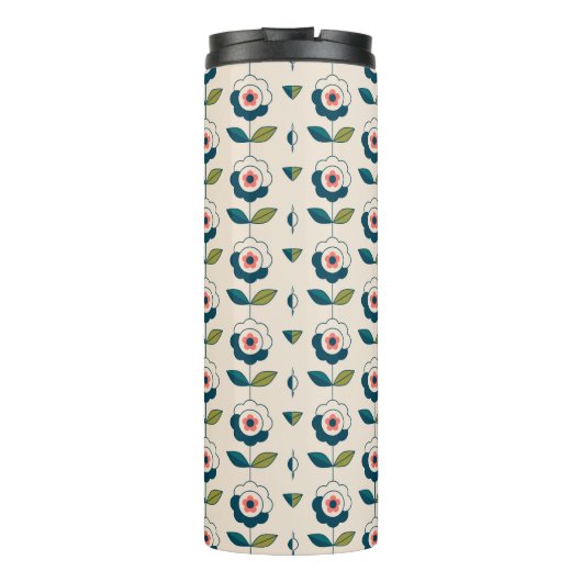 Retro Turquoise Floral Pattern Thermosbeker (Achterkant)