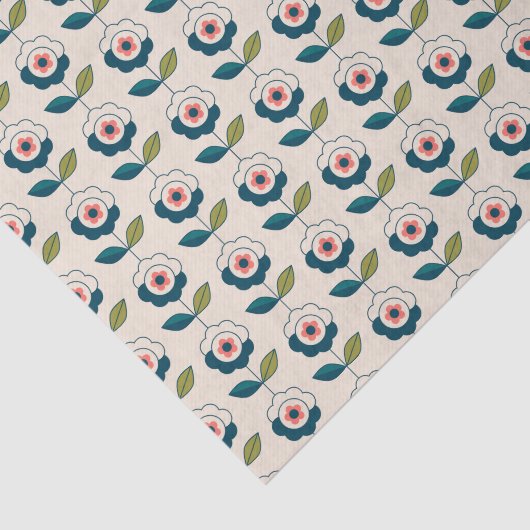 Retro Turquoise Floral Pattern Tissuepapier (Detail)