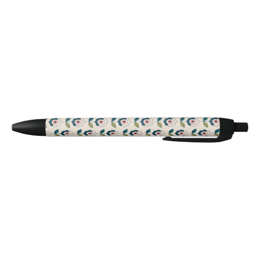 Retro Turquoise Floral Pattern Zwarte Inkt Pen (Bodem)