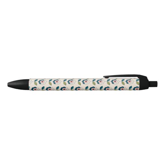 Retro Turquoise Floral Pattern Zwarte Inkt Pen (Bovenkant)