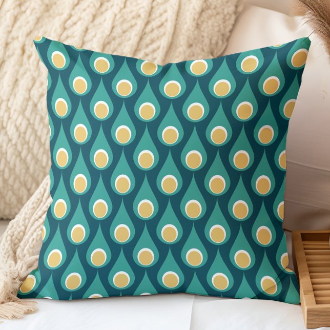 Retro Turquoise Geel Geometrisch Druppel Patroon Kussen (Creator heeft geüpload)