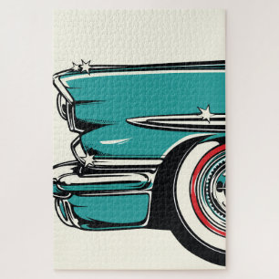 Retro Turquoise Kleur Sportauto Voorkant Pop Art I Legpuzzel