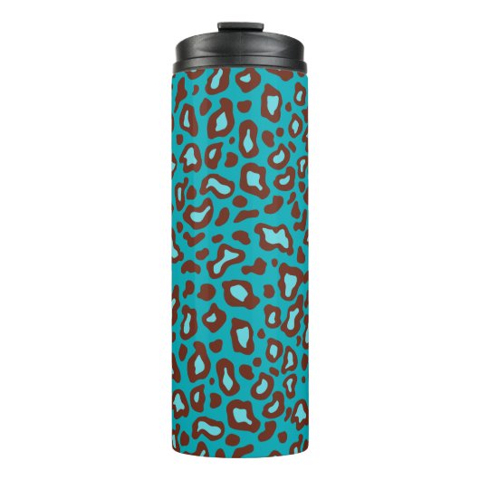 Retro Turquoise Leopard Thermische Koffie Tumbler Thermosbeker (Voorkant)