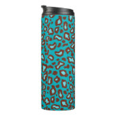 Retro Turquoise Leopard Thermische Koffie Tumbler Thermosbeker (Geroteerd rechts)