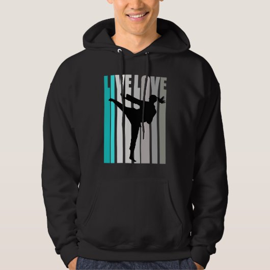 Retro Turquoise Live Love Karate Coach Womens Colo Hoodie (Voorkant)