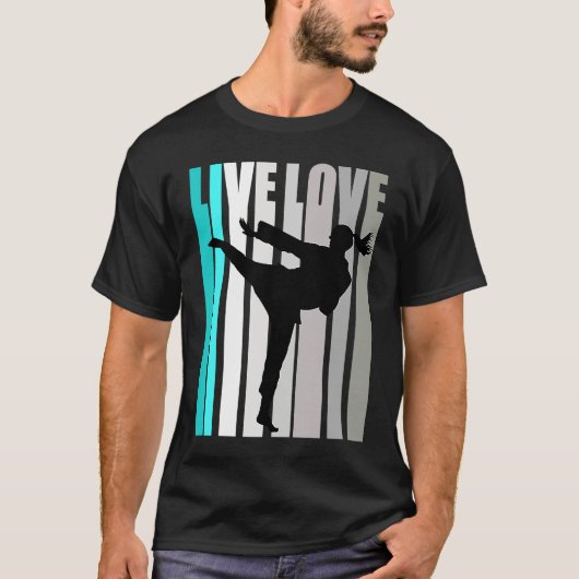 Retro Turquoise Live Love Karate Coach Womens Colo T-shirt (Voorkant)