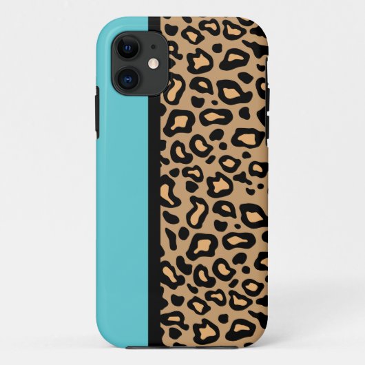 Retro Turquoise Luipaardprint iPhone Hoesje Cadeau (Achterkant)