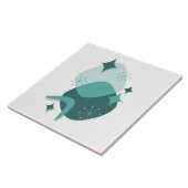 Retro Turquoise Mid-Century Atomic Age Abstract  Tegeltje (Zijkant)