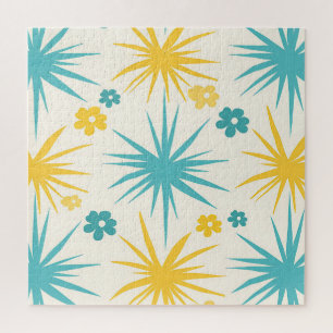 Retro Turquoise Mosterd Bloemrijke Uitbarsting Legpuzzel