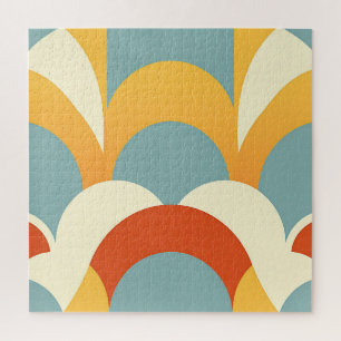 Retro Turquoise Mosterd Schelp Patroon Legpuzzel
