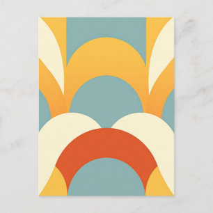 Retro Turquoise Mosterd Schulp Patroon Briefkaart
