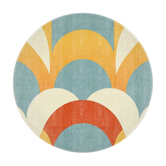 Retro Turquoise Mosterd Schulp Patroon Snijplank (Voorkant)
