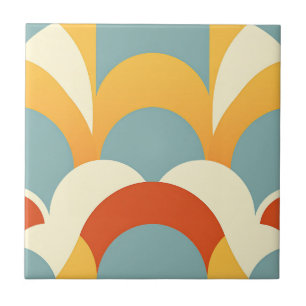 Retro Turquoise Mosterd Schulp Patroon Tegeltje