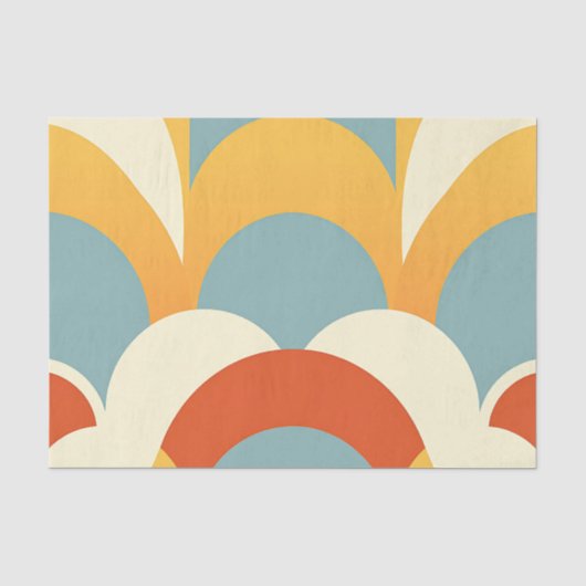 Retro Turquoise Mosterd Schulp Patroon Tissuepapier (Voorkant)