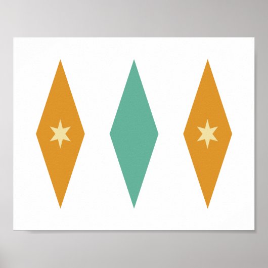 Retro Turquoise Oranje Cream Stars Diamonds Poster (Voorkant)
