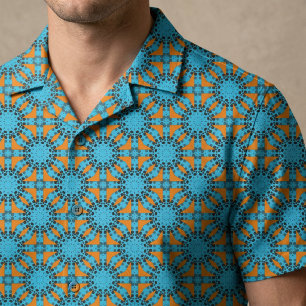 Retro Turquoise Oranje Gestippelde Geometrische Ma Stof