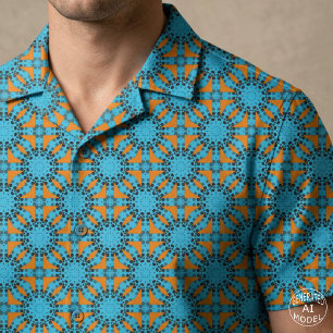 Retro Turquoise Oranje Gestippelde Geometrische Ma Stof