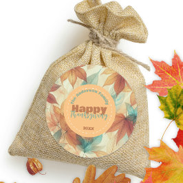 Retro Turquoise Oranje Herfstblad Thanksgiving Ronde Sticker