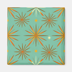 Retro Turquoise Oranje Steruitbarsting Patroon Magneet