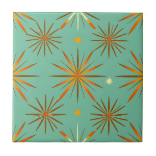 Retro Turquoise Oranje Steruitbarsting Patroon Tegeltje