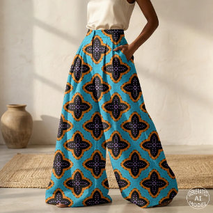 Retro Turquoise Oranje Zwart Geometrisch Patroon Stof