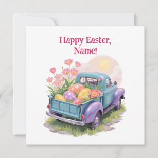 Retro Turquoise & Paarse Vrachtwagen met Paaseiere
