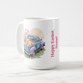 Retro Turquoise & Paarse Vrachtwagen met Paaseiere Koffiemok