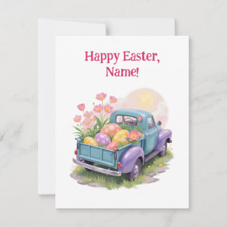 Retro Turquoise & Paarse Vrachtwagen met Paaseiere RSVP Kaartje