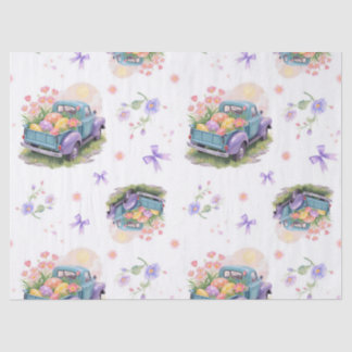 Retro Turquoise & Paarse Vrachtwagen met Paaseiere Tissuepapier