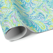 Retro Turquoise Paisley Patroon Cadeaupapier (Rol Hoek)