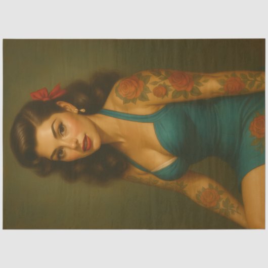 Retro Turquoise Pin-Up Tattoo Decoupage Tissuepapier (Voorkant)