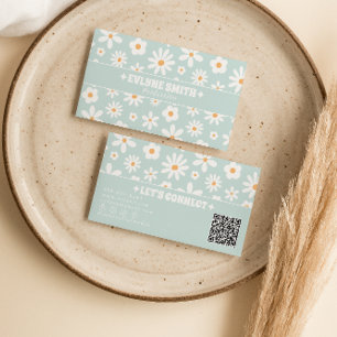 Retro Turquoise QR Code 70s Groovy Bloem Boho Unie Visitekaartje
