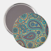 Retro Turquoise Rainbow Paisley motief Magneet (Voorkant / Achterkant)