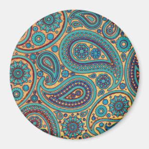 Retro Turquoise Rainbow Paisley motief Magneet