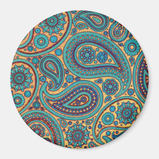 Retro Turquoise Rainbow Paisley motief Magneet (Voorkant)