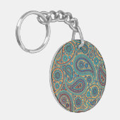 Retro Turquoise Rainbow Paisley motief Sleutelhanger (Voorkant Links)