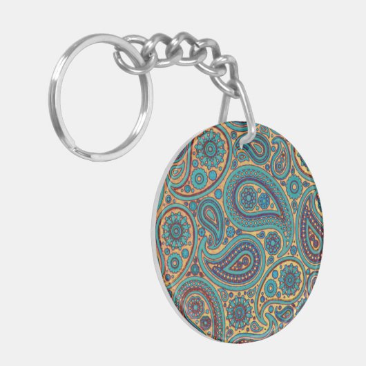 Retro Turquoise Rainbow Paisley motief Sleutelhanger (Voorkant Links)