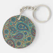 Retro Turquoise Rainbow Paisley motief Sleutelhanger (Achterkant)