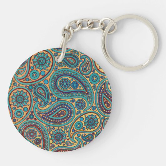 Retro Turquoise Rainbow Paisley motief Sleutelhanger (Achterkant)