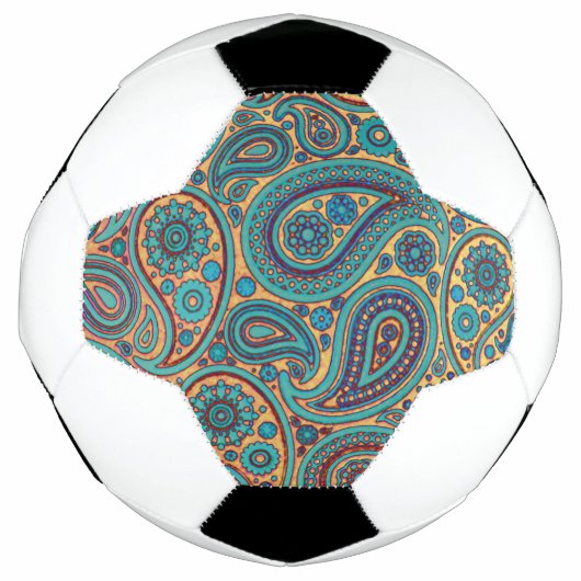 Retro Turquoise Rainbow Paisley motief Voetbal (Voorkant)