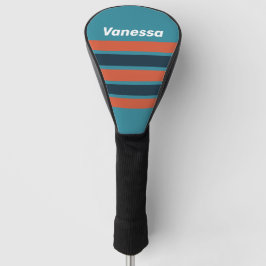 Retro Turquoise Spetter over Strepen met Naam Golfheadcover
